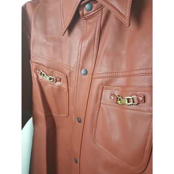 Vintage 70s Caribu by Briarcliff Fuax Leather Vinyl Jacket Tan Men Medium - Picture 2 of 7